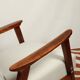 Vintage light gray armchair dark wood Scandinavian design 1970