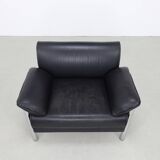 Fauteuil de salon postmoderne en cuir et chrome, années 1980
