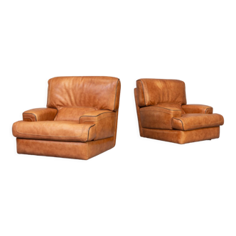 Mid-Century leather luxe comfort lounge fauteuil set/2