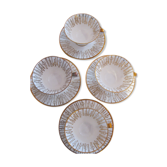 Set of 4 cups white and gold porcelain