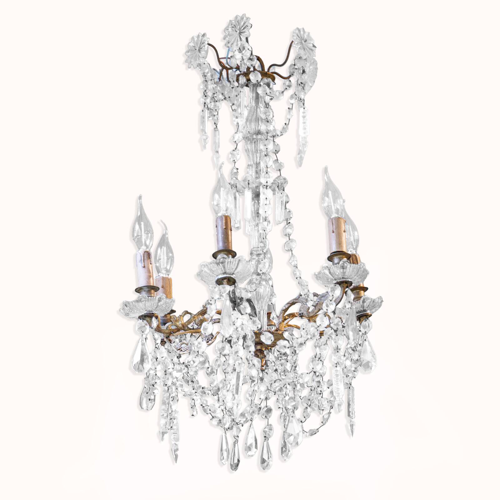 Petit lustre en cristal français à 6 lumières