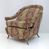 Pair Art Dèco Style French Brass And Fabric Armchairs, 1950s