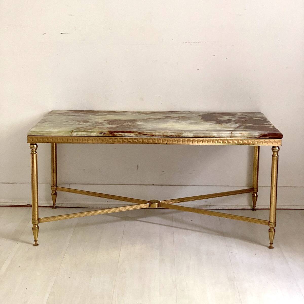 Vintage 1970s brass and marble coffee table