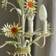 Small vintage cream metal flower chandelier with orange flowers and 3 arms.