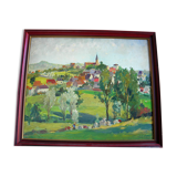 Countryside landscape oil on isorel by charley garry (1891_1973)