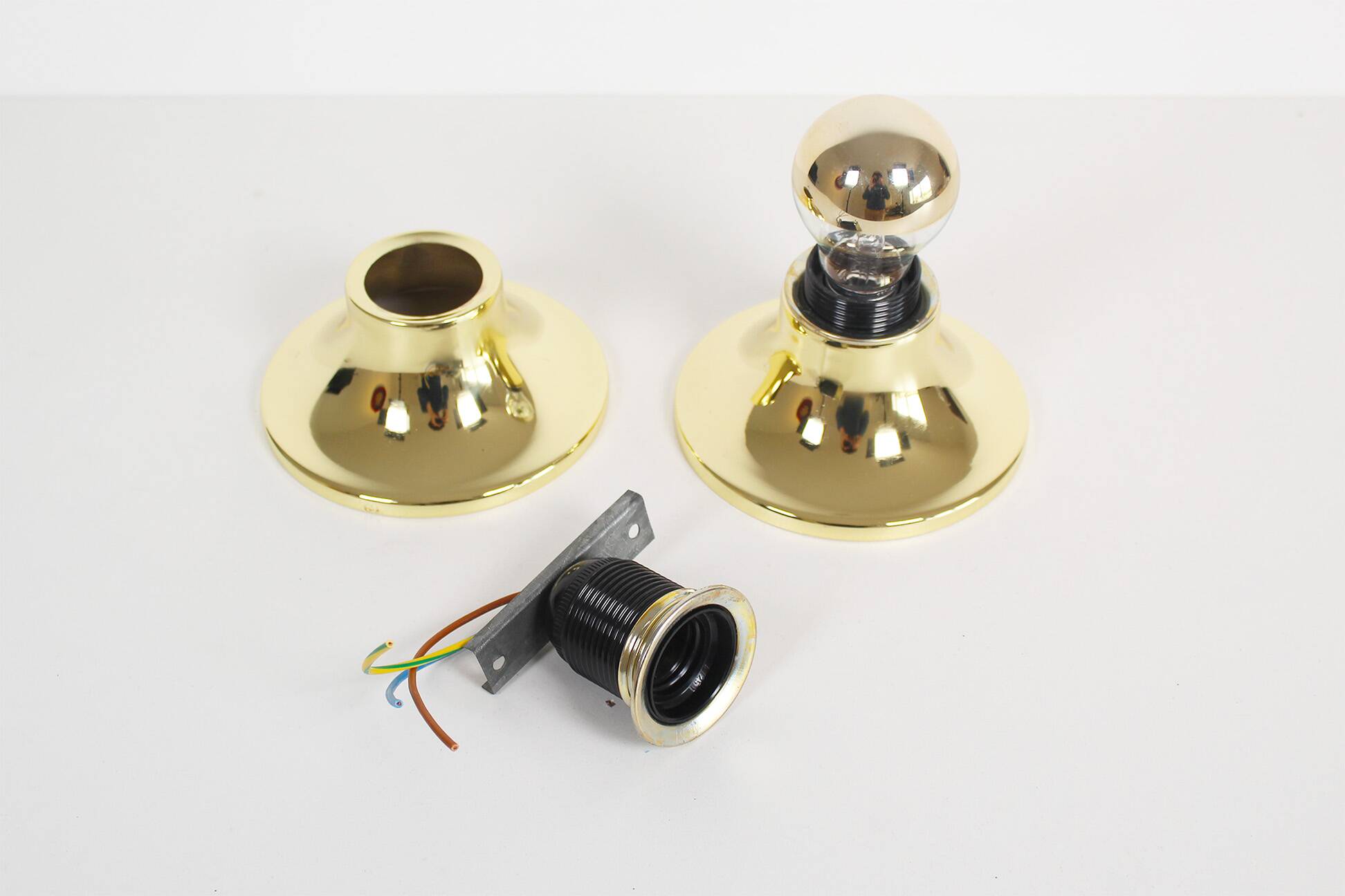 Set (2) of Petite Brass Disc sconces selected by Charlotte Perriand for Les