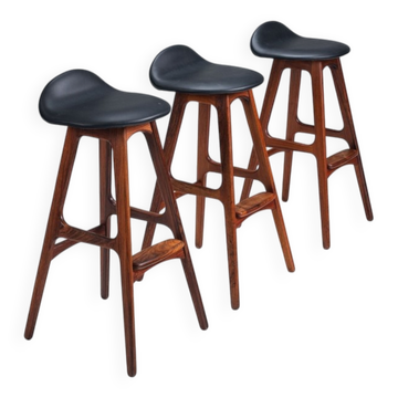 3 tabourets de bar "OD61" en palissandre d'Erik Buch, Oddense, Danemark, 1965