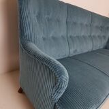 Artifort sofa petrol blue ribcord by Theo Ruth
