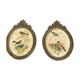 2 oval frames birds on silk