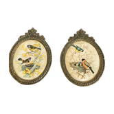 2 oval frames birds on silk