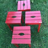 Suite of 4 vintage red stools