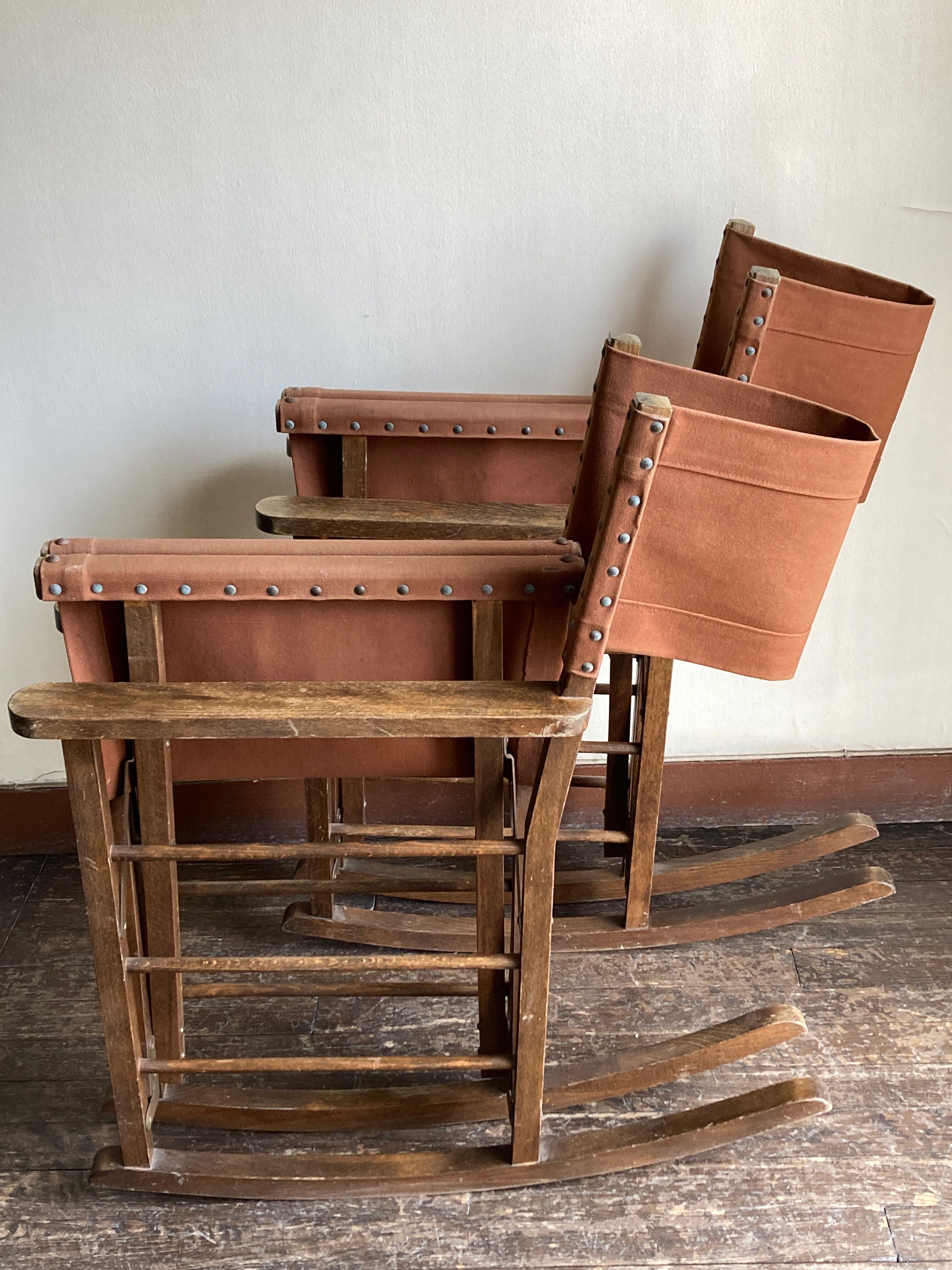 Fauteuil safari à bascule pliant 1950