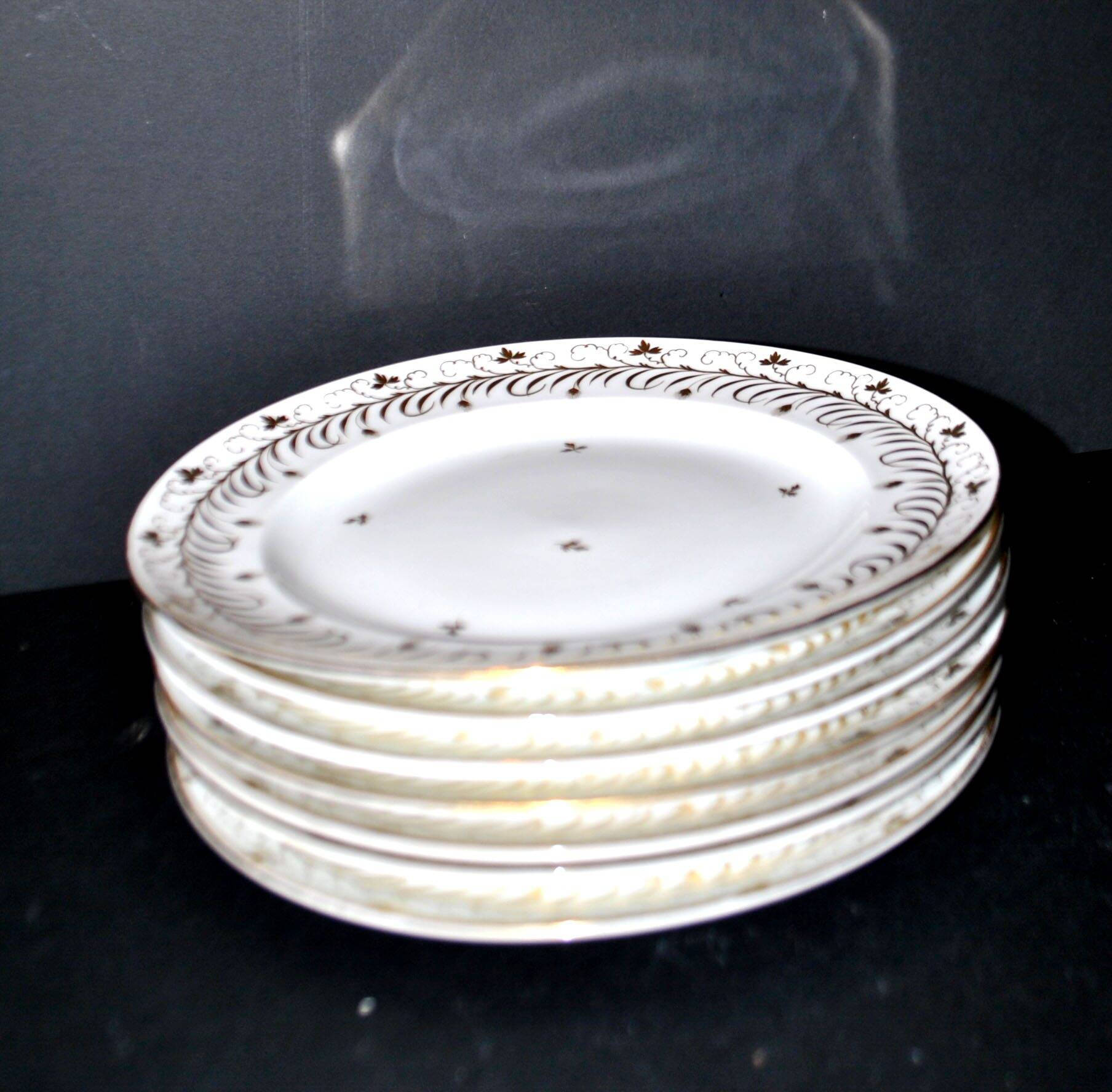 Niderviller set of 6 Empire plates and tureen in hard-paste porcelain with wheat decoration painted in gold, 1790