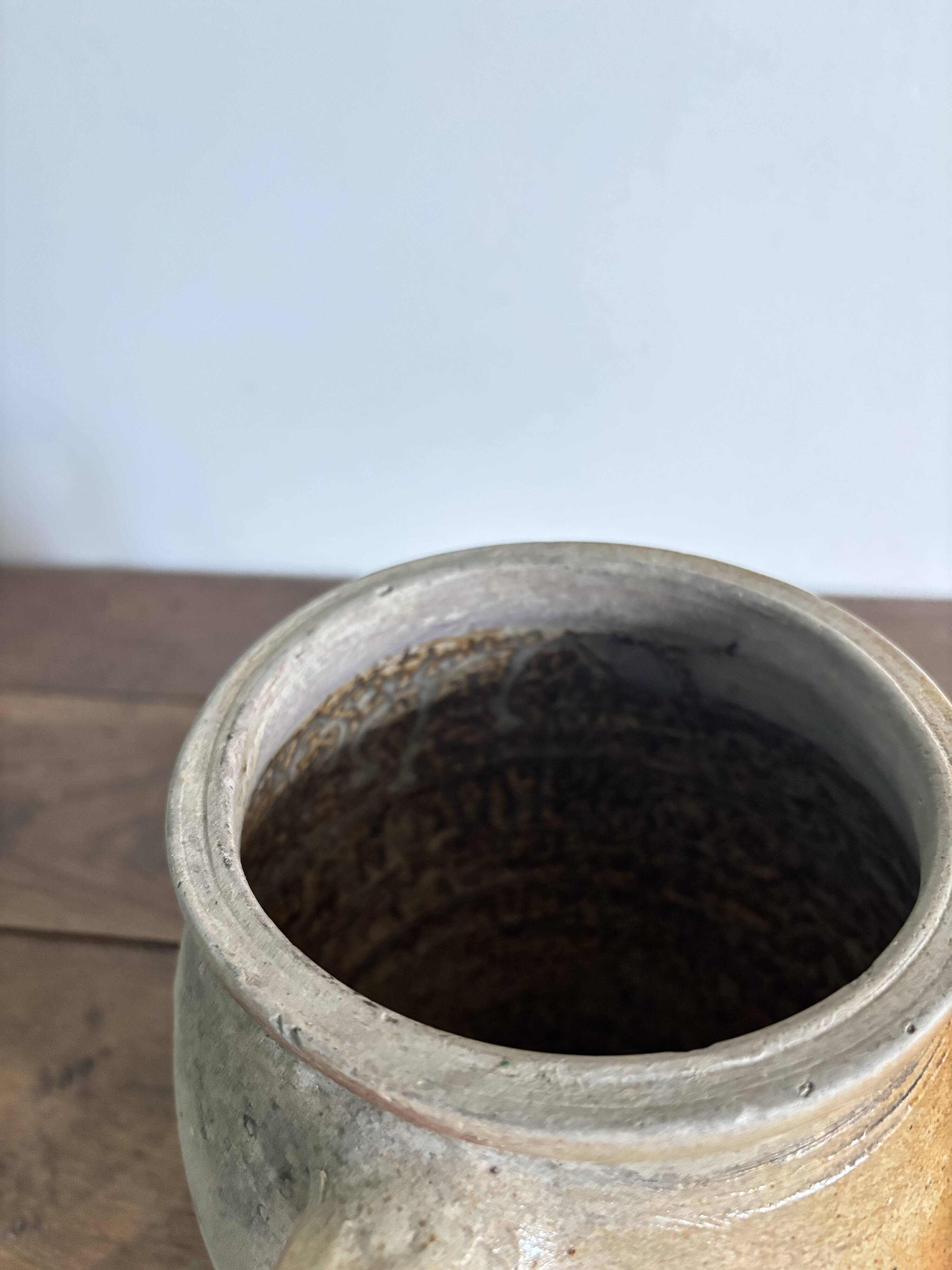 Ancien pot à graisse/vase en grès vernissé vintage – 2 anses