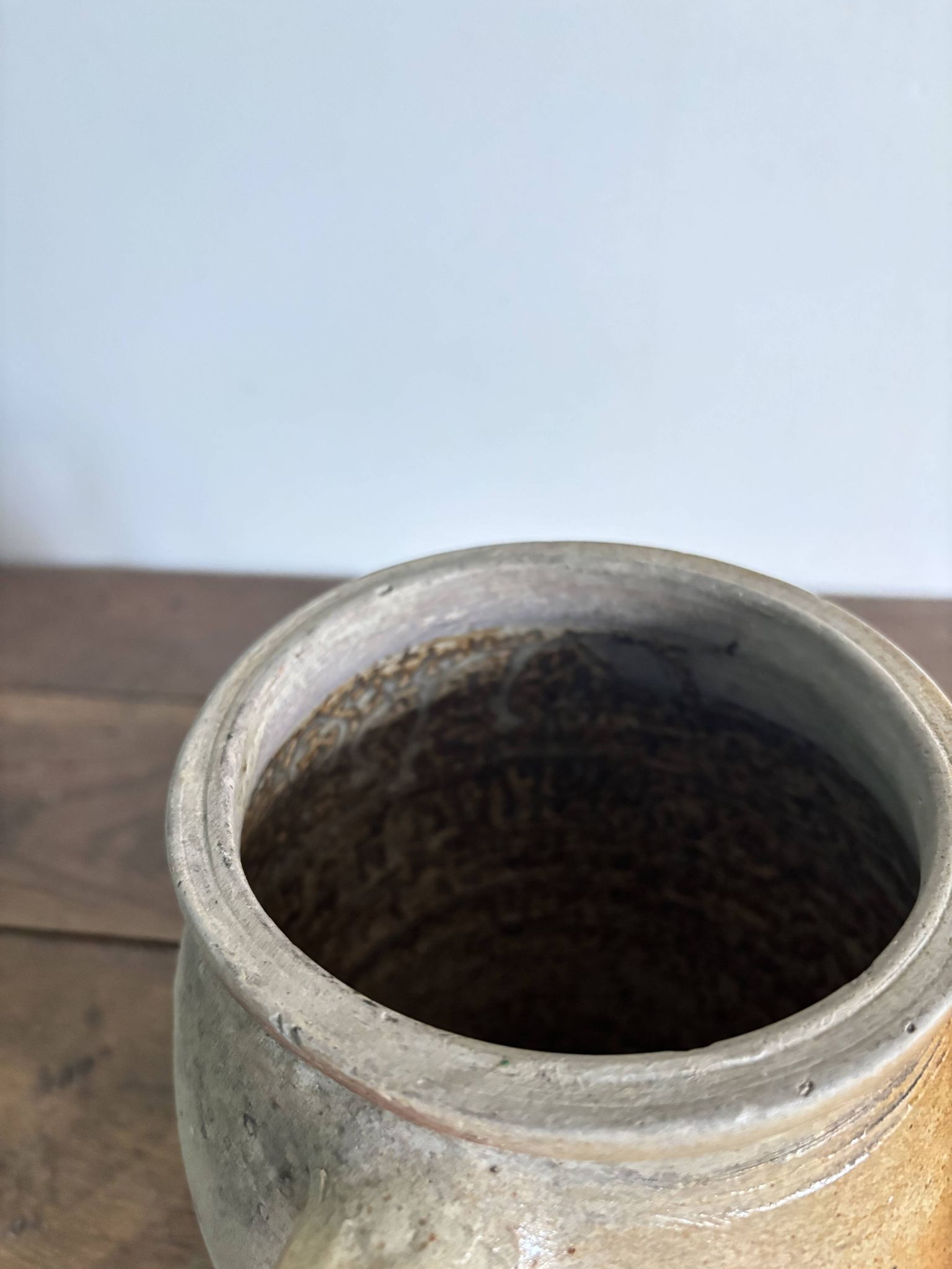 Ancien pot à graisse/vase en grès vernissé vintage – 2 anses