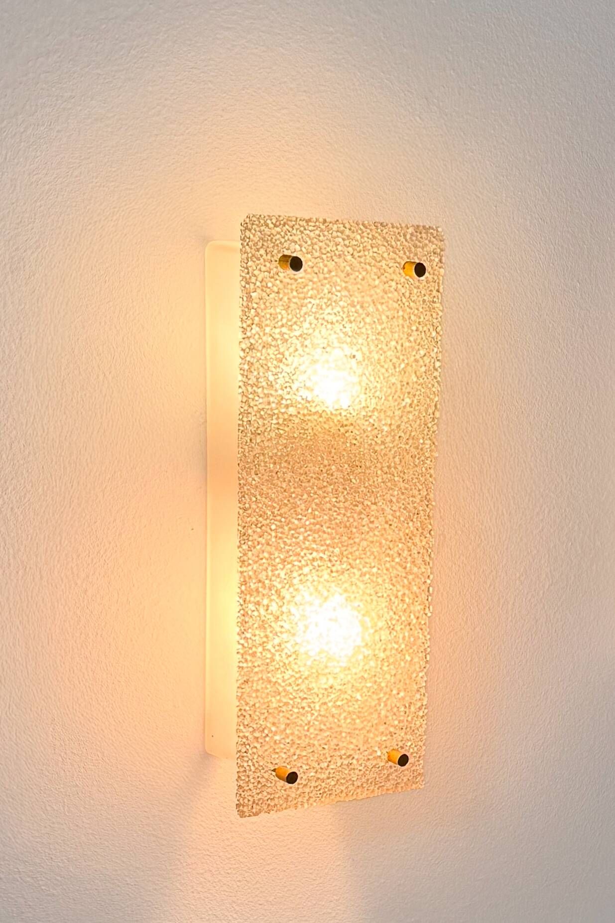 Pair of vintage wall lights, frosted perspex and brass, France 1960.