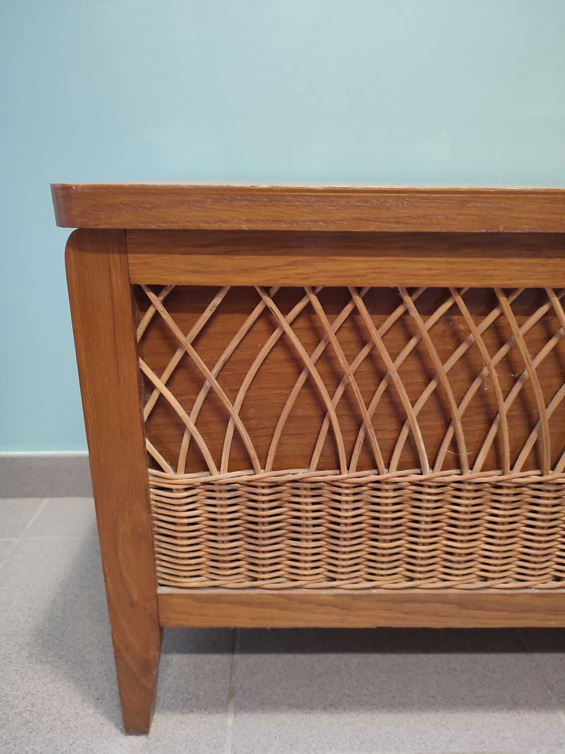 Vintage wooden and rattan toy chest