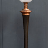 White Mazda opaline lamp on stand in wood and brass