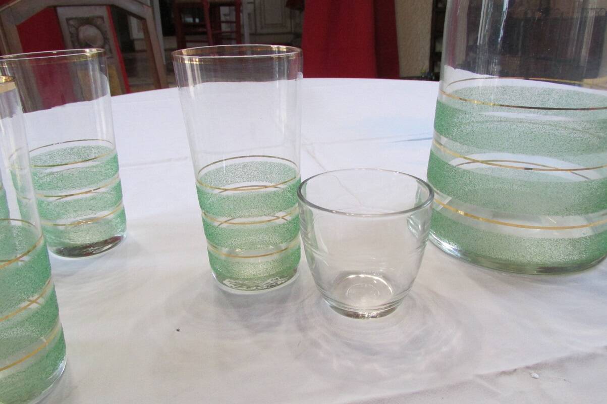 Orangeade service from the 1950s, sandblasted glass and gilding