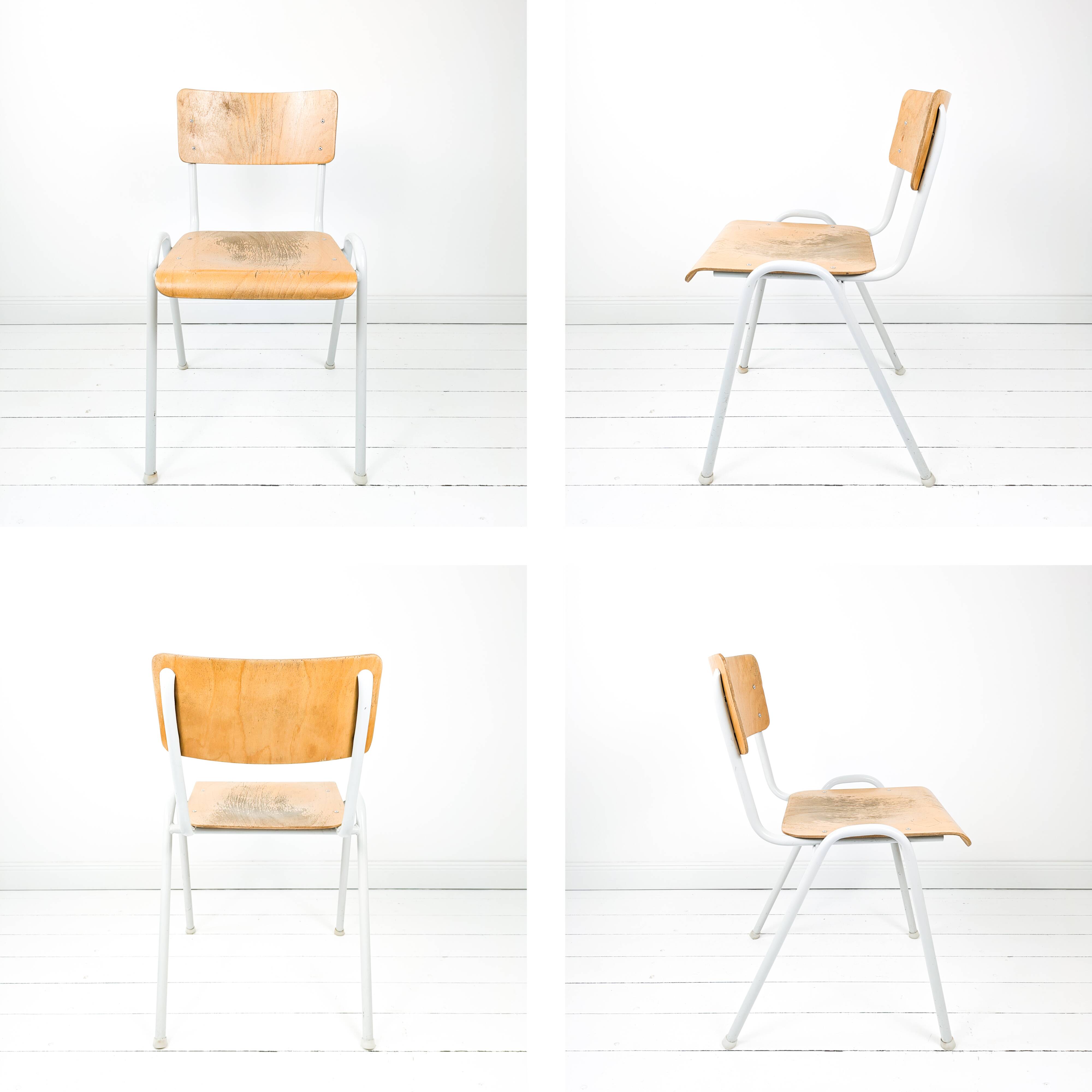 Chaise vintage Mid-Century bois et métal blanc style industriel scandinave