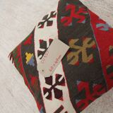 A Pair of Antique Turkish Flatwoven Kilim Cushion Cover, Geometric Pillow