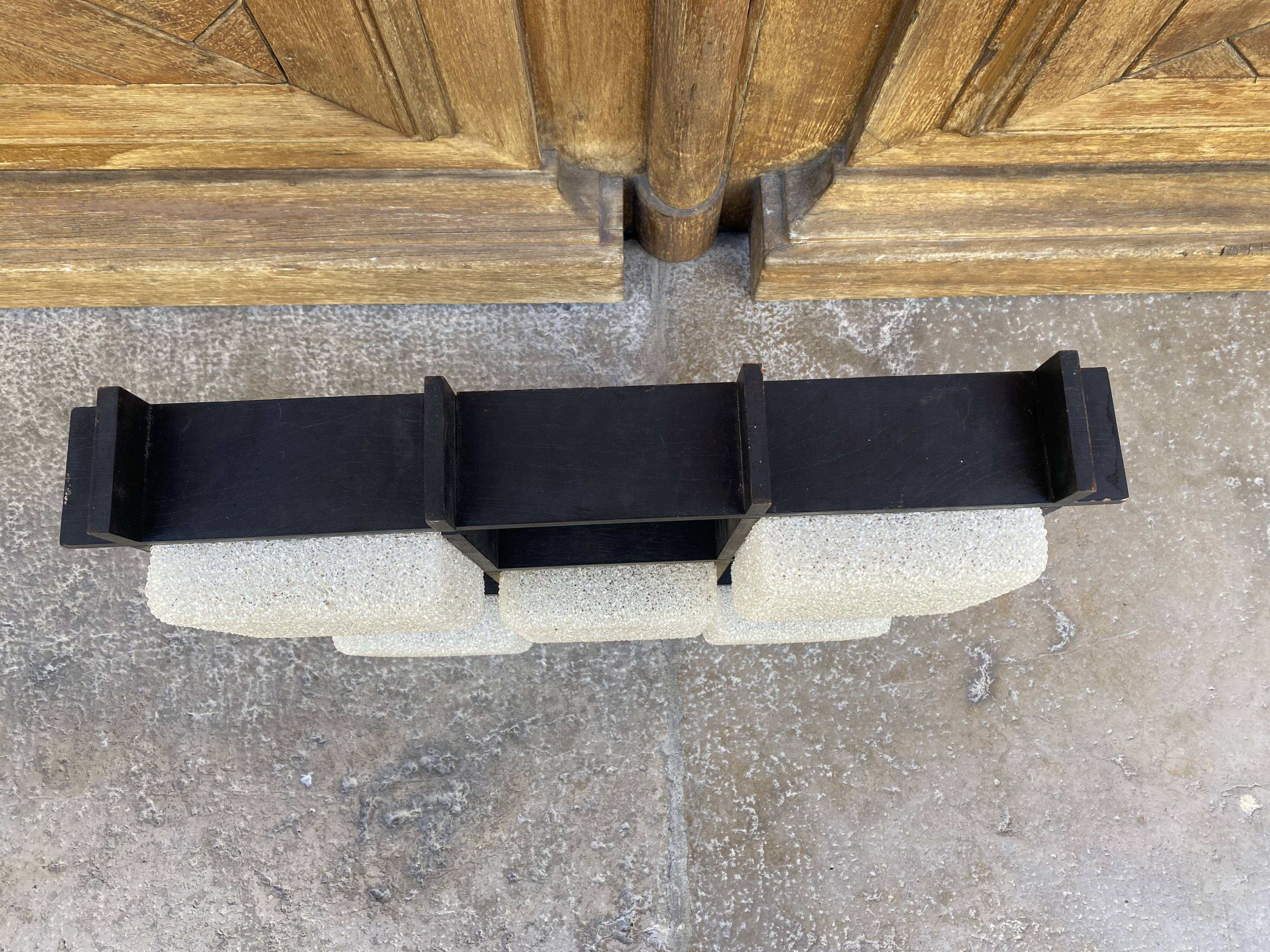 Scandinavian Wall/Ceiling Lamp Blackened Wood And Perpex 1960