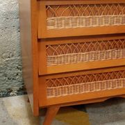 Wooden and rattan chest of drawers from the 50s/60s