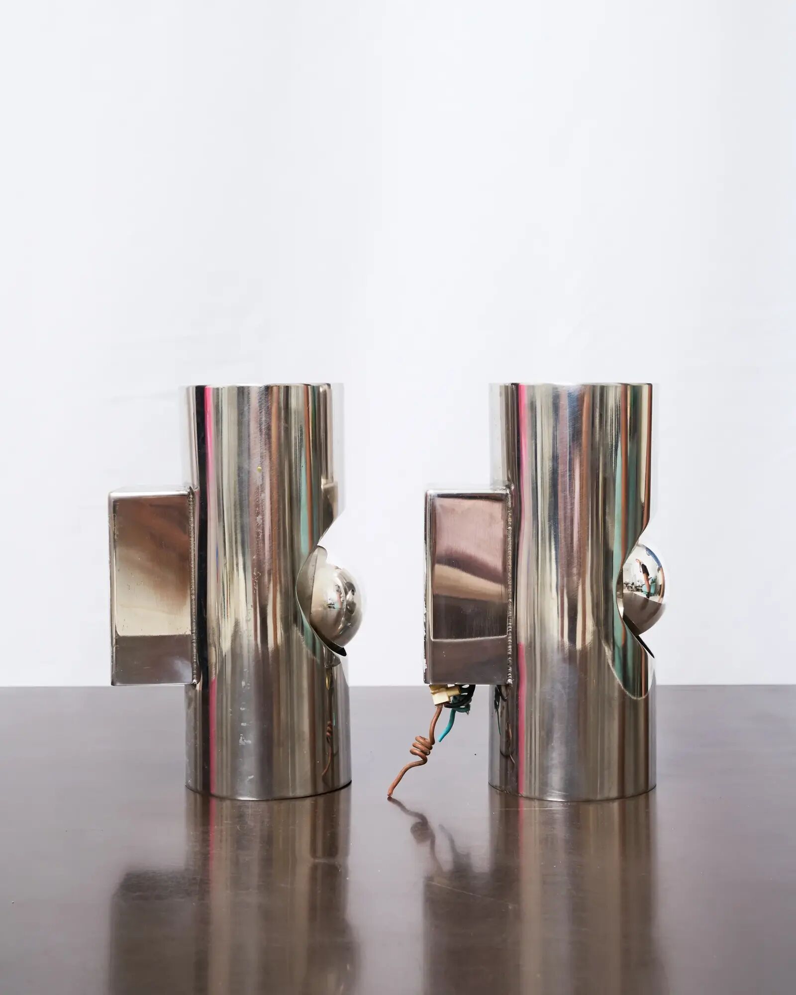 Pair of "Tube" wall lights in chrome, Space Age, 1970s