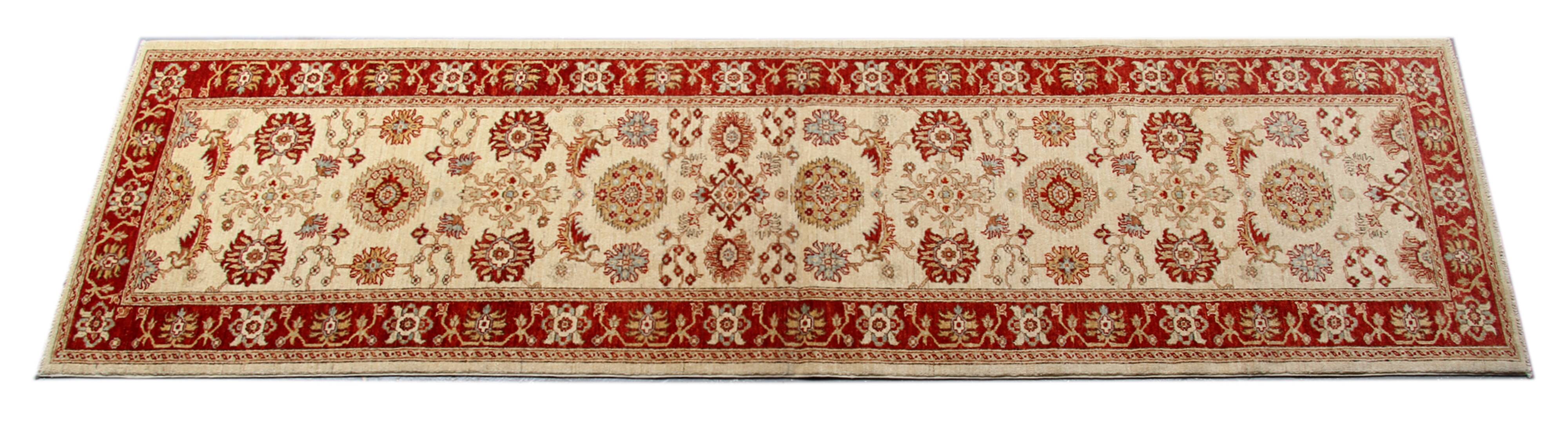 Traditional Runner Rug Handknotted Carpet Cream Area Red Afghan Rug Home De
