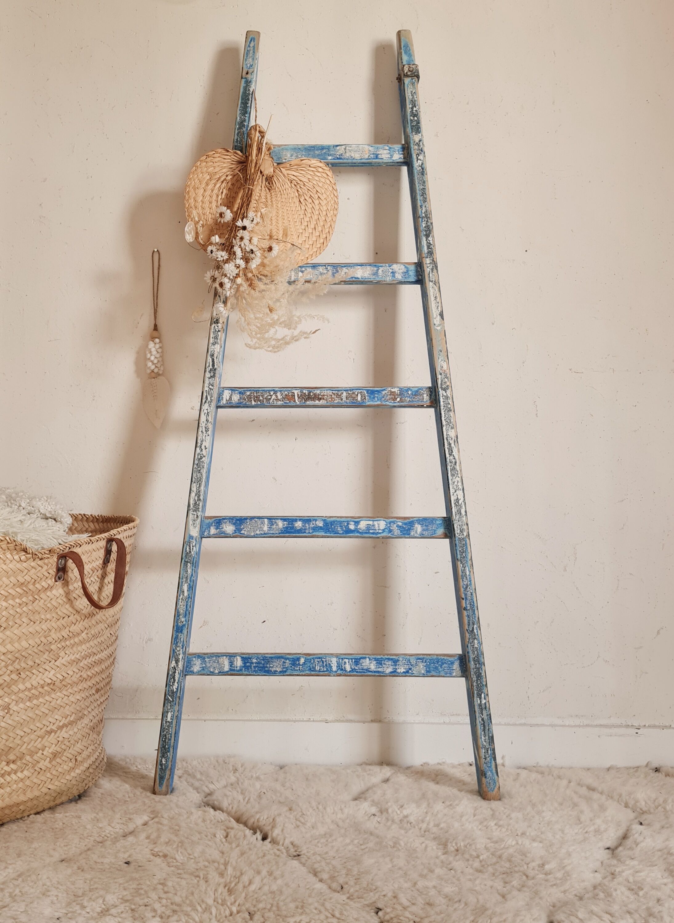 Old blue wooden ladder