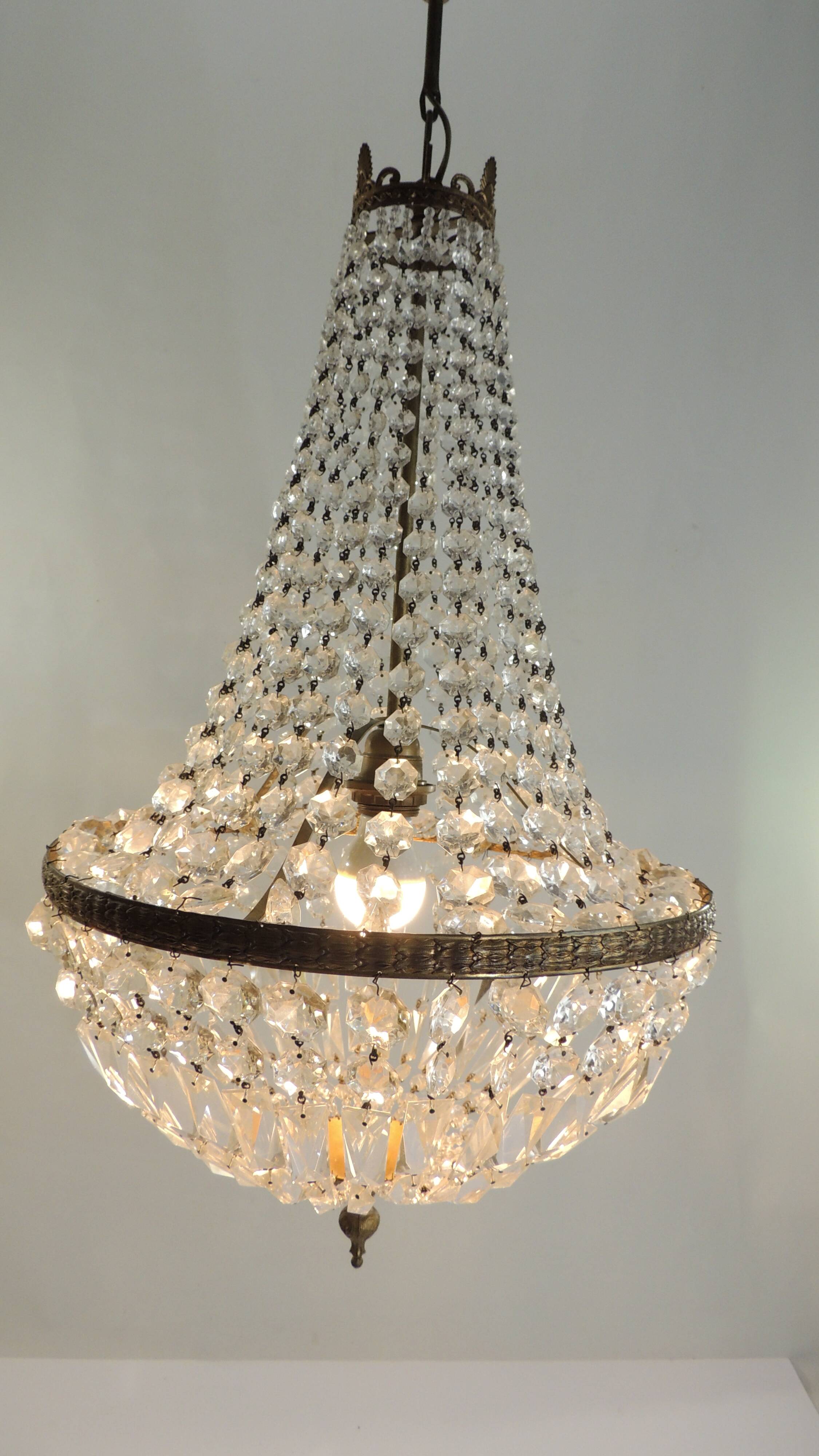 Antique crystal pendant chandelier – vintage Empire style – bronze