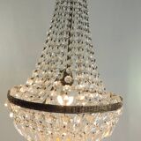 Antique crystal pendant chandelier – vintage Empire style – bronze