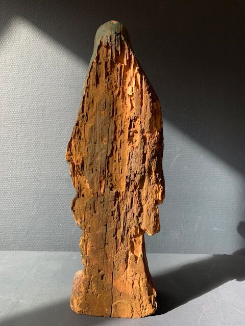 Old Virgin Mary sculpture in polychrome wood, 18th century