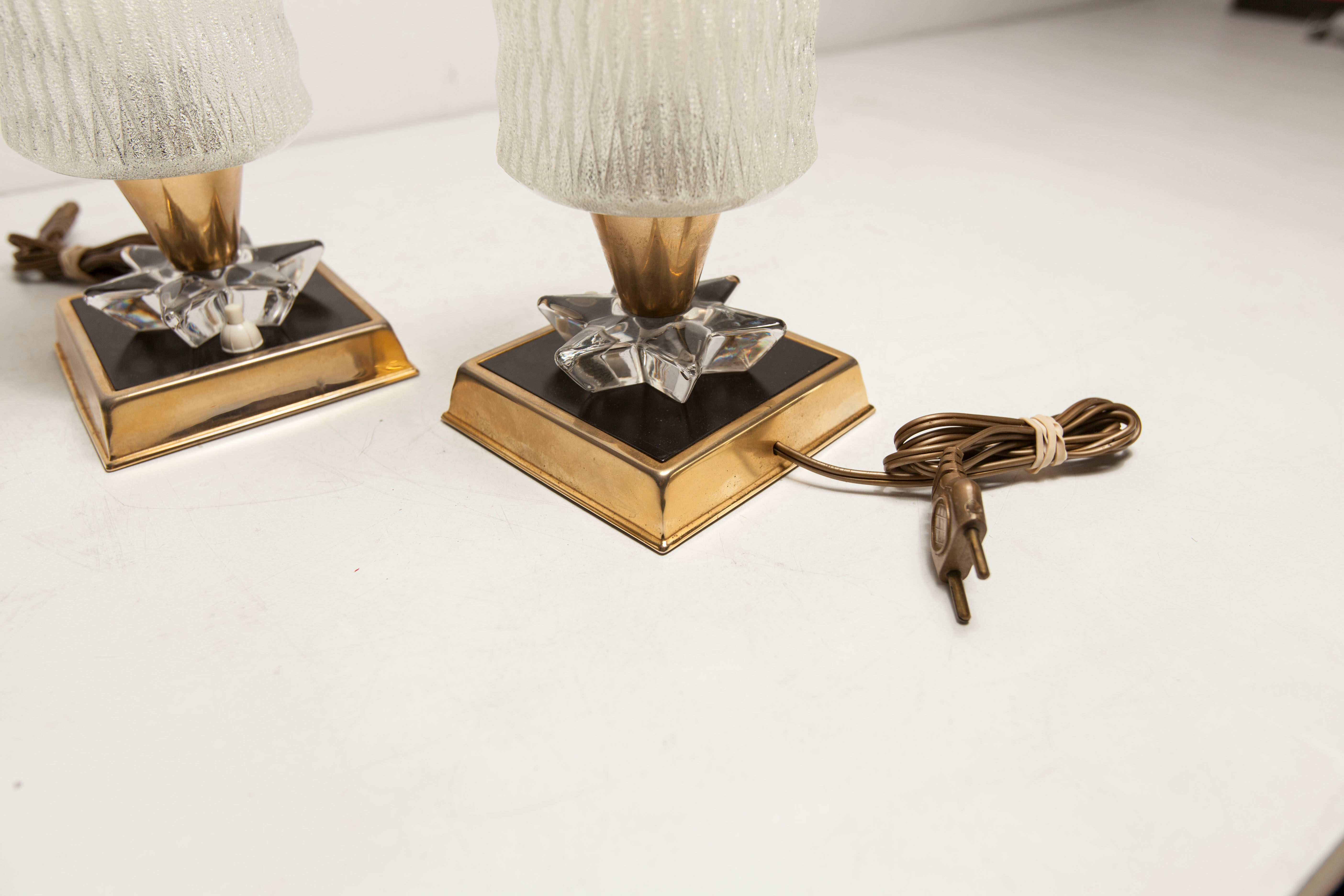 Paire de lampes de chevet 1960 laiton verre etoile