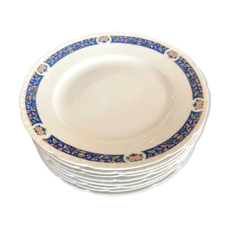 Service de 8 assiettes à dessert anciennes porcelaine de Limoges - Bleu roi