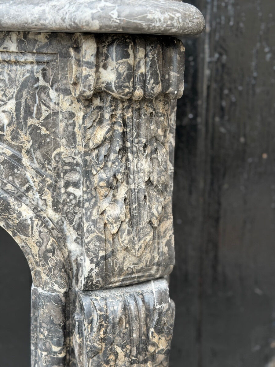 Louis XV fireplace in grey Saint-Anne marble, 18th century