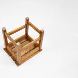 Industrial brutalist wooden stool, Belgium ca. 1920