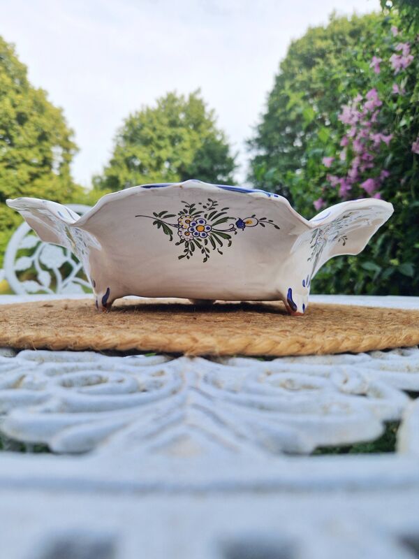 Assiette unique en faïence française vintage de Le Renoleau peinte à la main, 30 cm