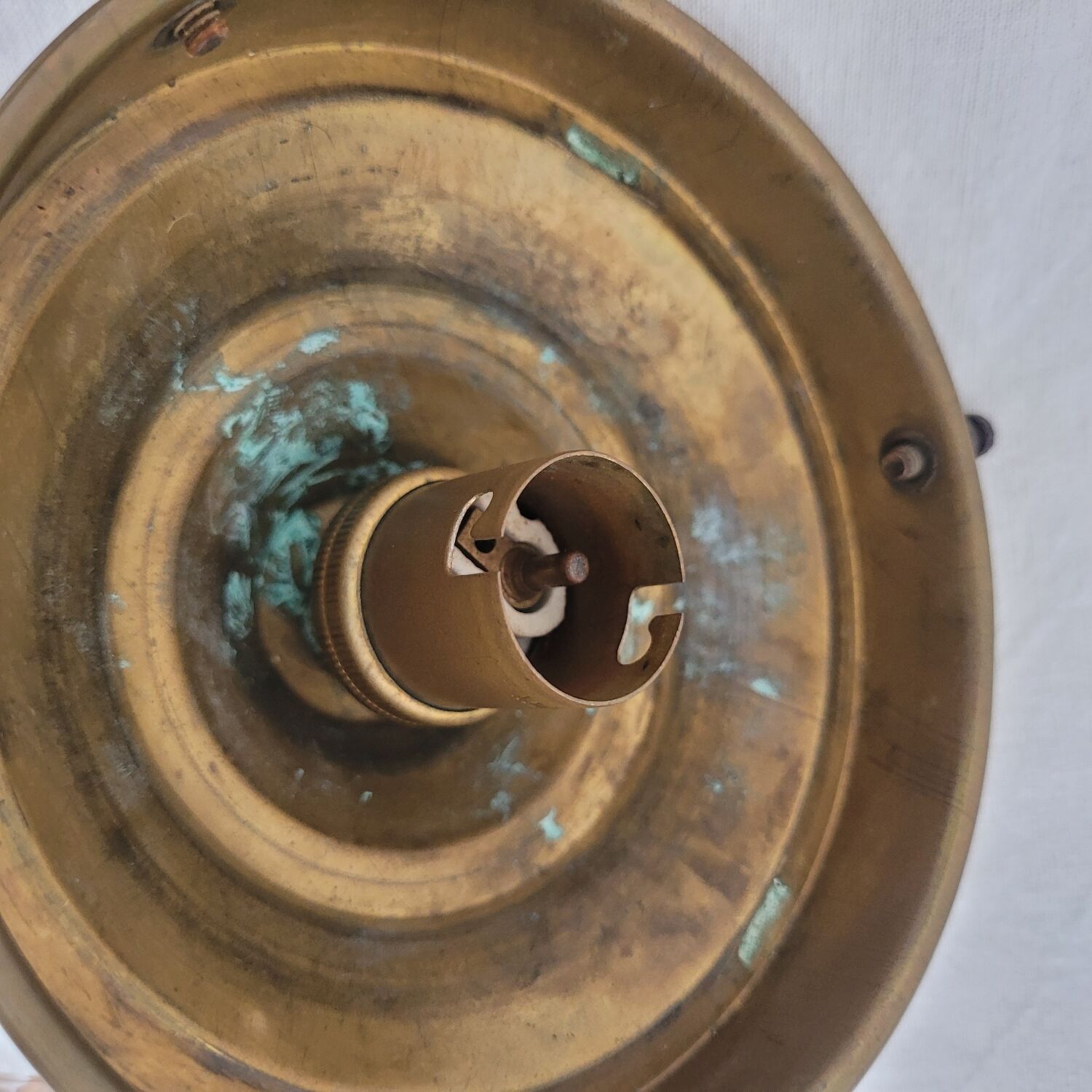 Suspended lantern in moulded glass and brass – 50's vintage light fixture