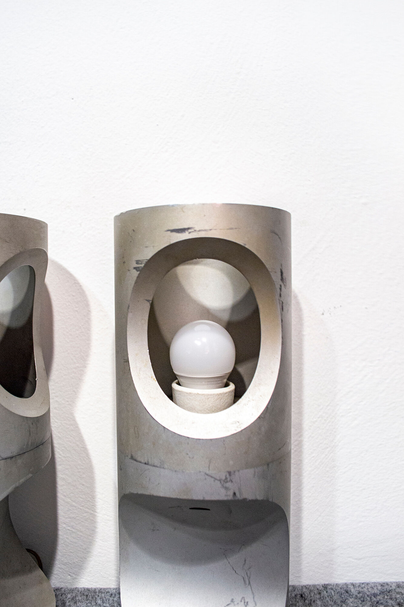 Pair of burnished aluminum lamps Italy 50s