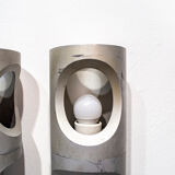 Pair of burnished aluminum lamps Italy 50s