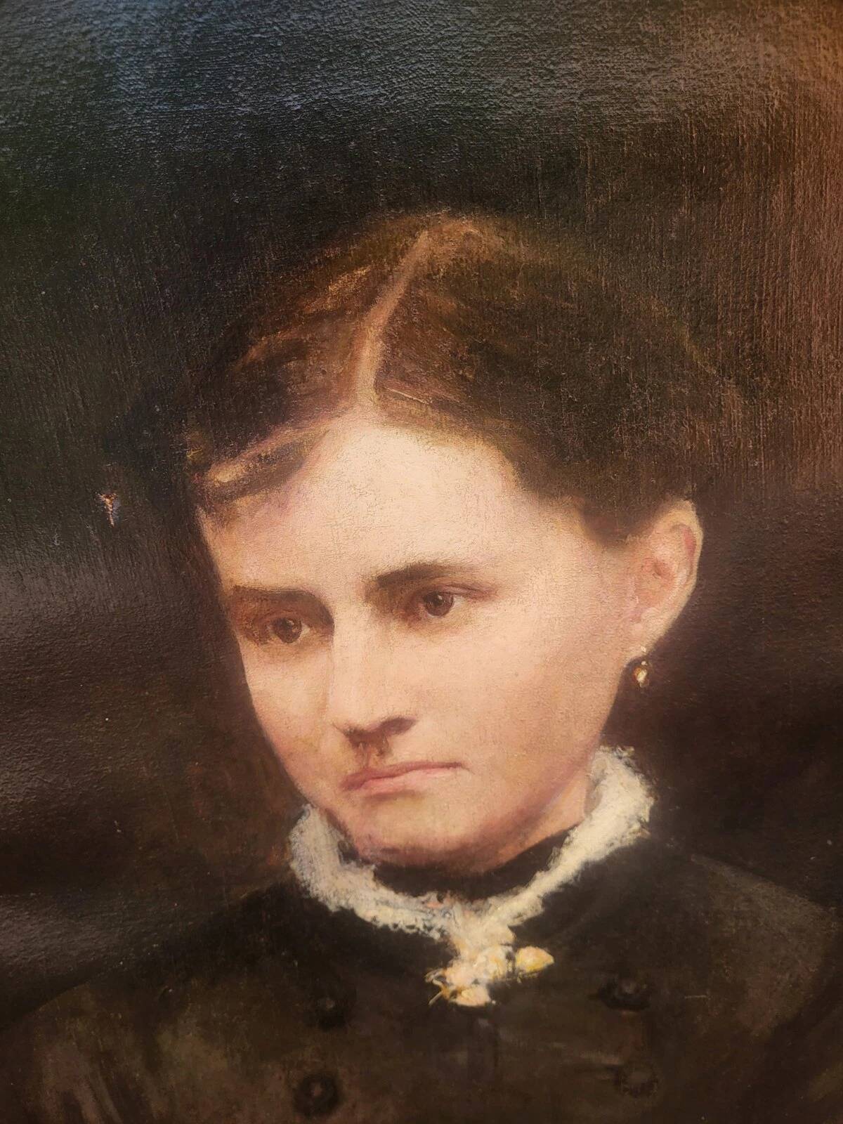 19th Century Antique Portrait of Woman Oil on Canvas Painting
