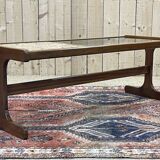 English teak coffee table with glass and tiled top - 1970s work
