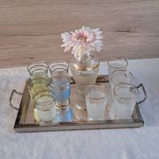 Vintage liqueur service from the 50s/60s — Decanter, 9 pastel glasses & tray
