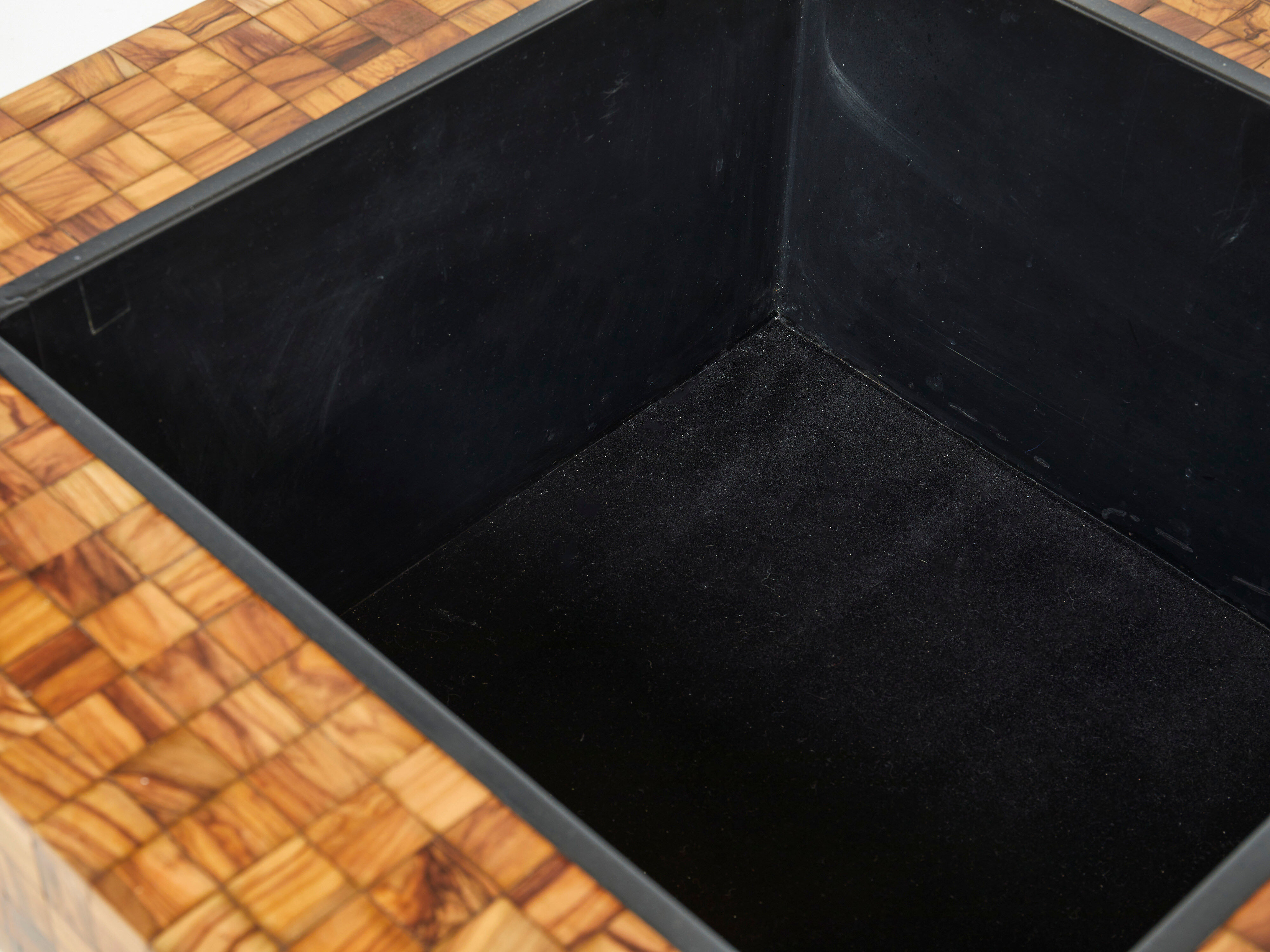 Table bar or planter marquetry of brass olive wood by Sandro Petti 1970