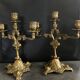Pair of old candlesticks in bronze 3 lights rocaille style 28,5 cm