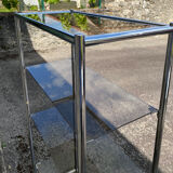 Vintage 1970s Rectangular Chrome High Shelf with 5 Smoked Glass Shelves