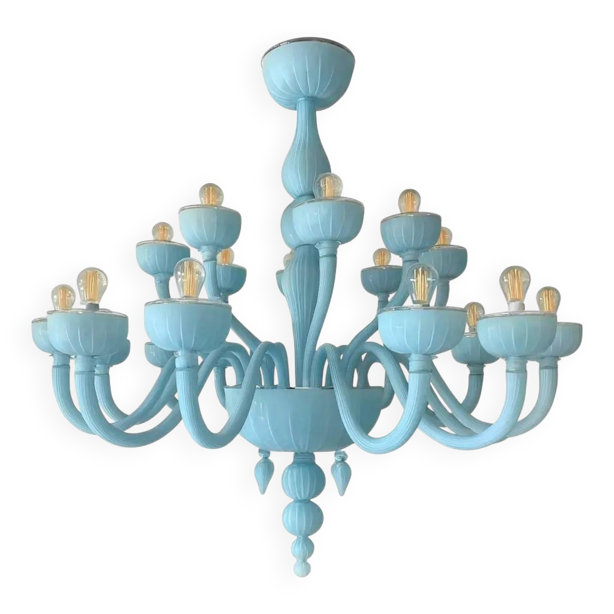 Contemporary 18 Arms Matte Light-Blue Murano Style Glass Chandelier