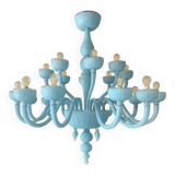 Contemporary 18 Arms Matte Light-Blue Murano Style Glass Chandelier