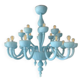 Contemporary 18 Arms Matte Light-Blue Murano Style Glass Chandelier